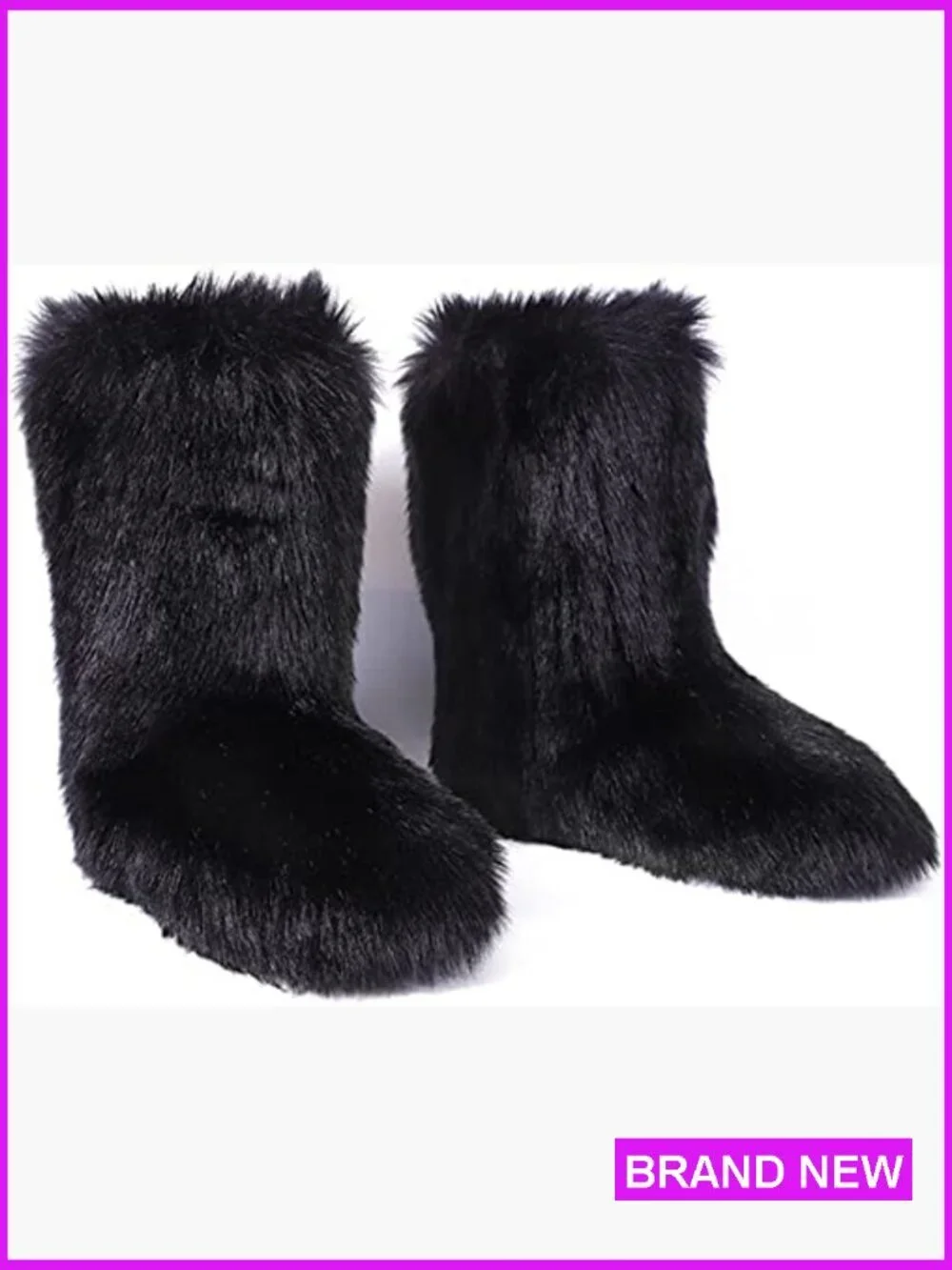 Faux Fur Mid-Calf Snow Boots Fluffy Winter Outdoor Flat Shoes
